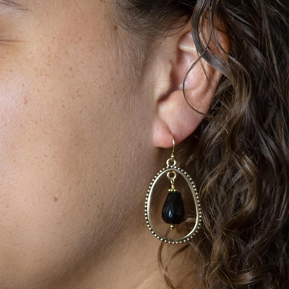 Black Onyx Drop Golden Earrings Inline