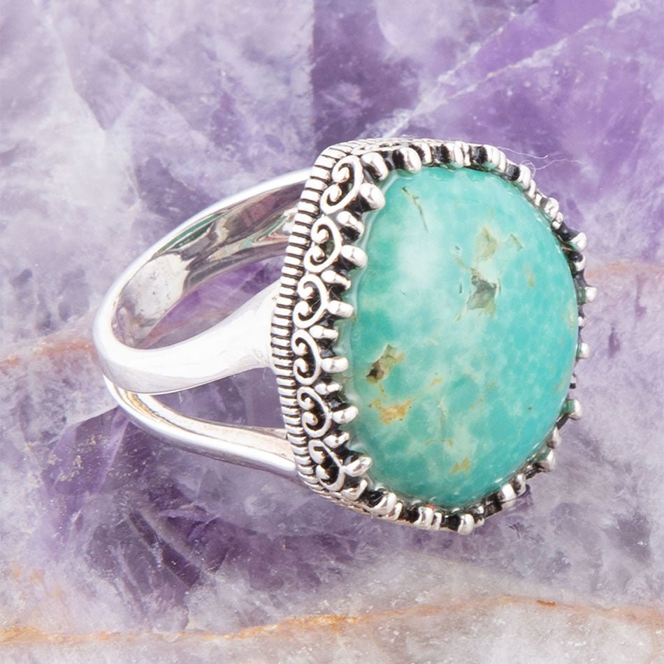 Green Turquoise Intricate Sterling Silver Ring