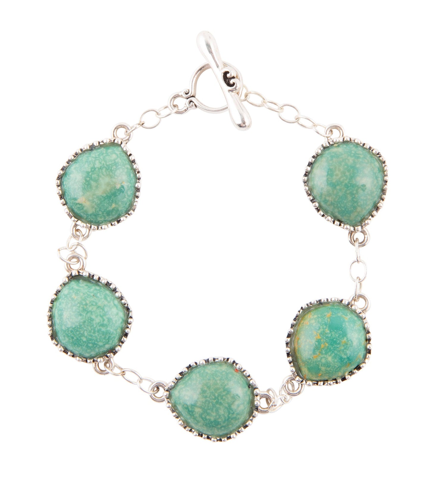 Green Turquoise Intricate Sterling Silver Toggle Bracelet