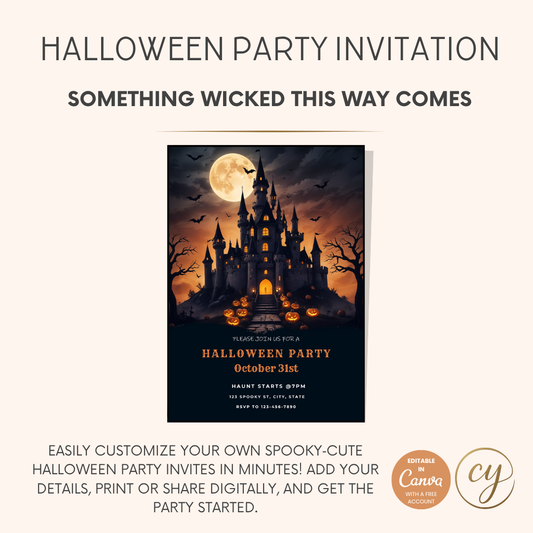 Halloween Party Invitation Editable Template Canva CYDesignStudio