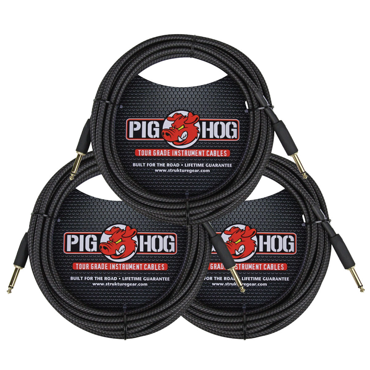Woven Black Vintage Series Instrument Cable 20 Ft 3 Pack Pig Hog
