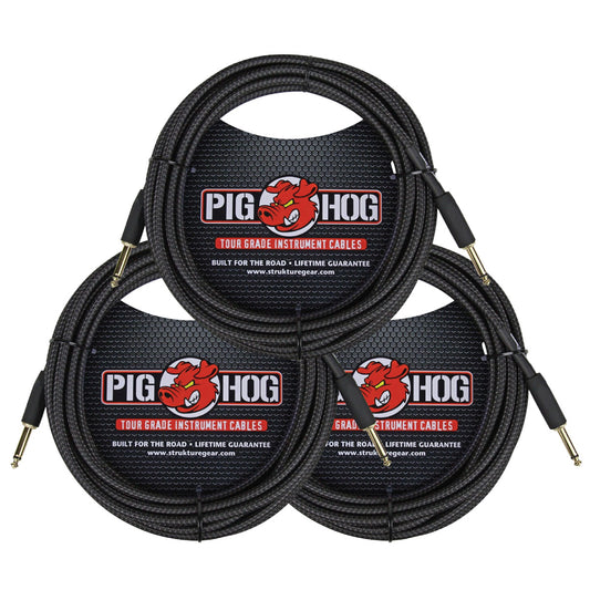 Woven Black Vintage Series Instrument Cable 20 Ft 3 Pack Pig Hog