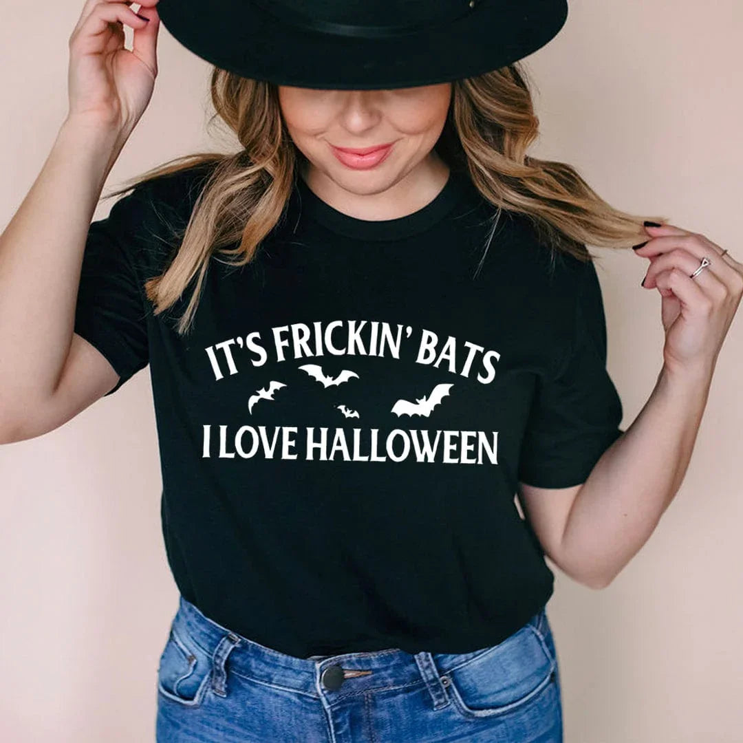It's Frickin' Bats Halloween Tee 100% Cotton Tee Peachy Sunday