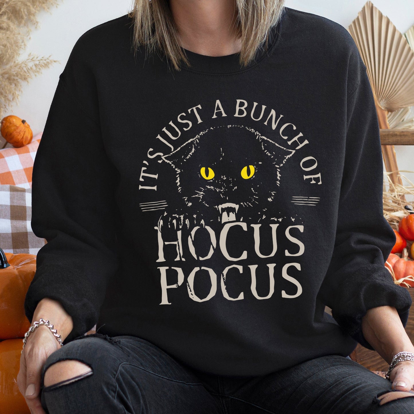Hocus Pocus Cat Halloween Sweatshirt Cozy Unisex Sweatshirt