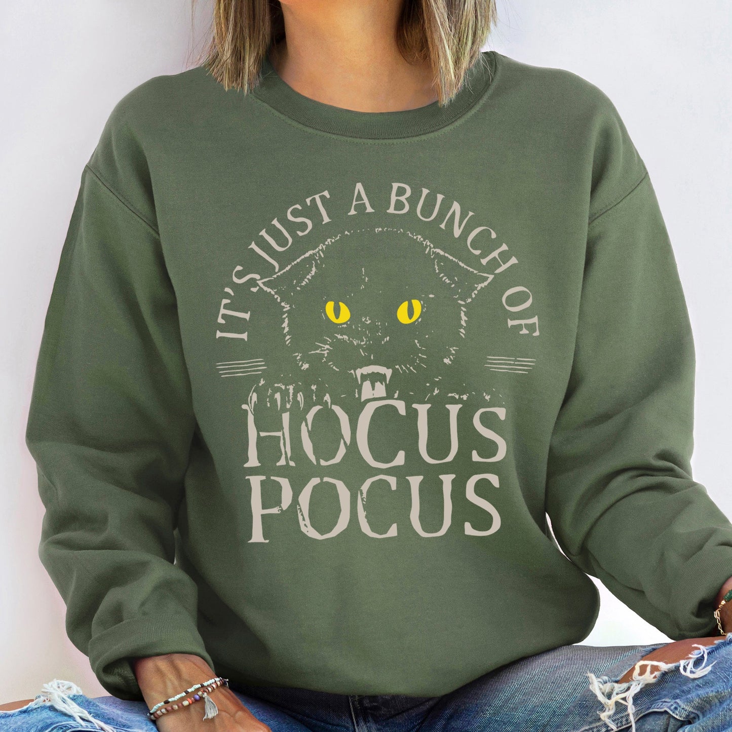 Hocus Pocus Cat Halloween Sweatshirt Cozy Unisex Sweatshirt