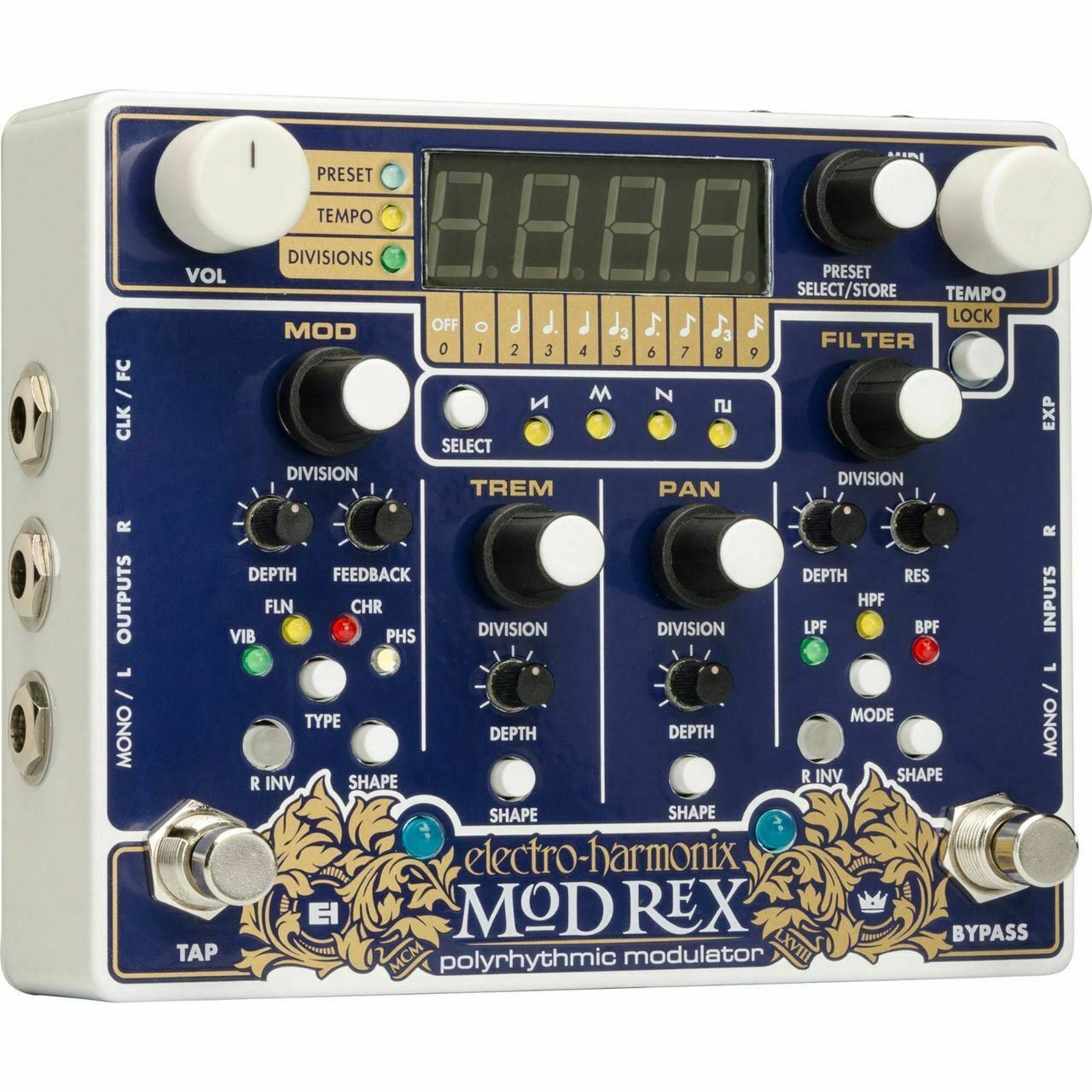 Mod Rex Polyrhythmic Modulator Pedal with Four Modulation Effects Electro Harmonix