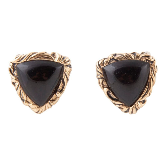 Jacquard Black Onyx Clip-on Golden Earrings