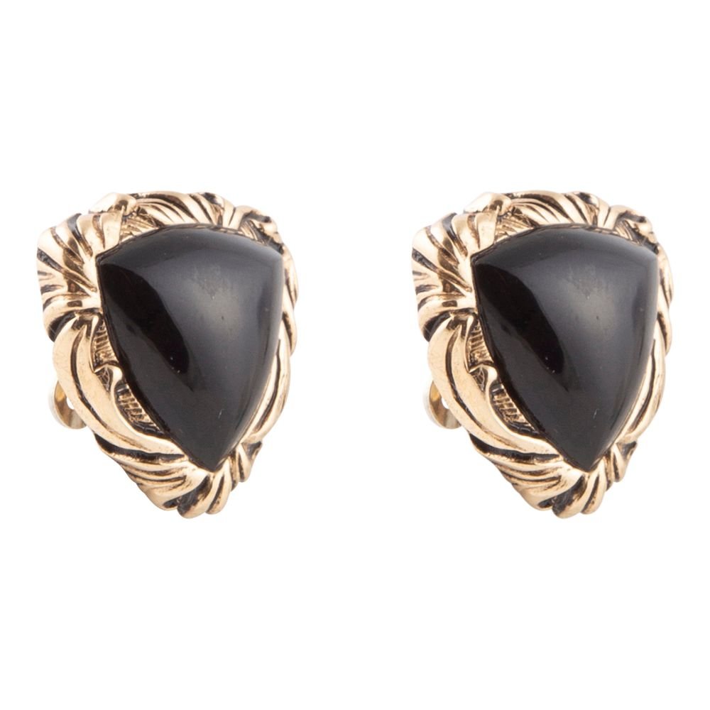 Jacquard Black Onyx Clip-on Golden Earrings