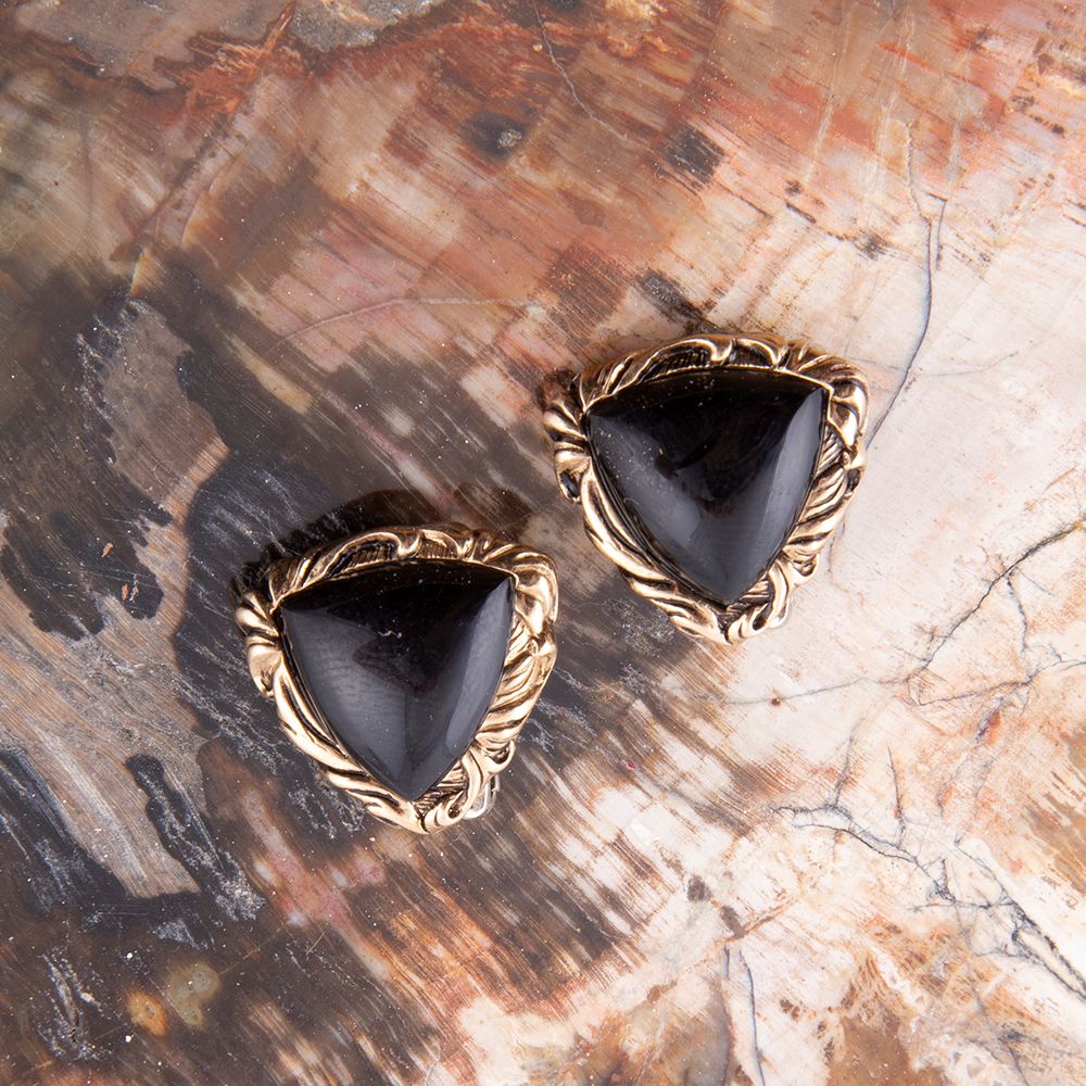 Jacquard Black Onyx Clip-on Golden Earrings