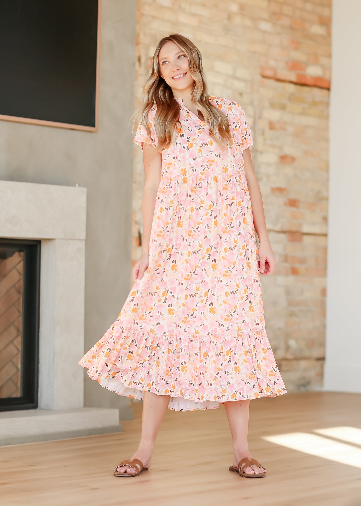 Jaydrien Floral Flutter Sleeve Midi Dress