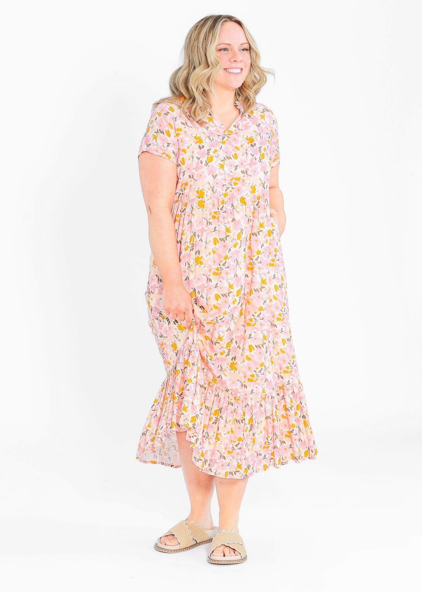 Jaydrien Floral Flutter Sleeve Midi Dress