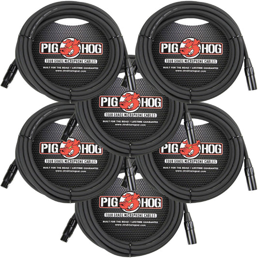Pig Hog 8mm High Performance Microphone Cable 25 Ft 6-Pack