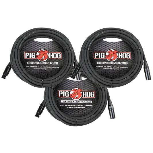 High Performance 8mm XLR Microphone Cable 20FT 3 Pack Pig Hog