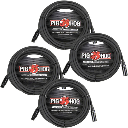 Pig Hog 8mm Tour Grade XLR Male to Female Mic Cable 25' 4 Pack