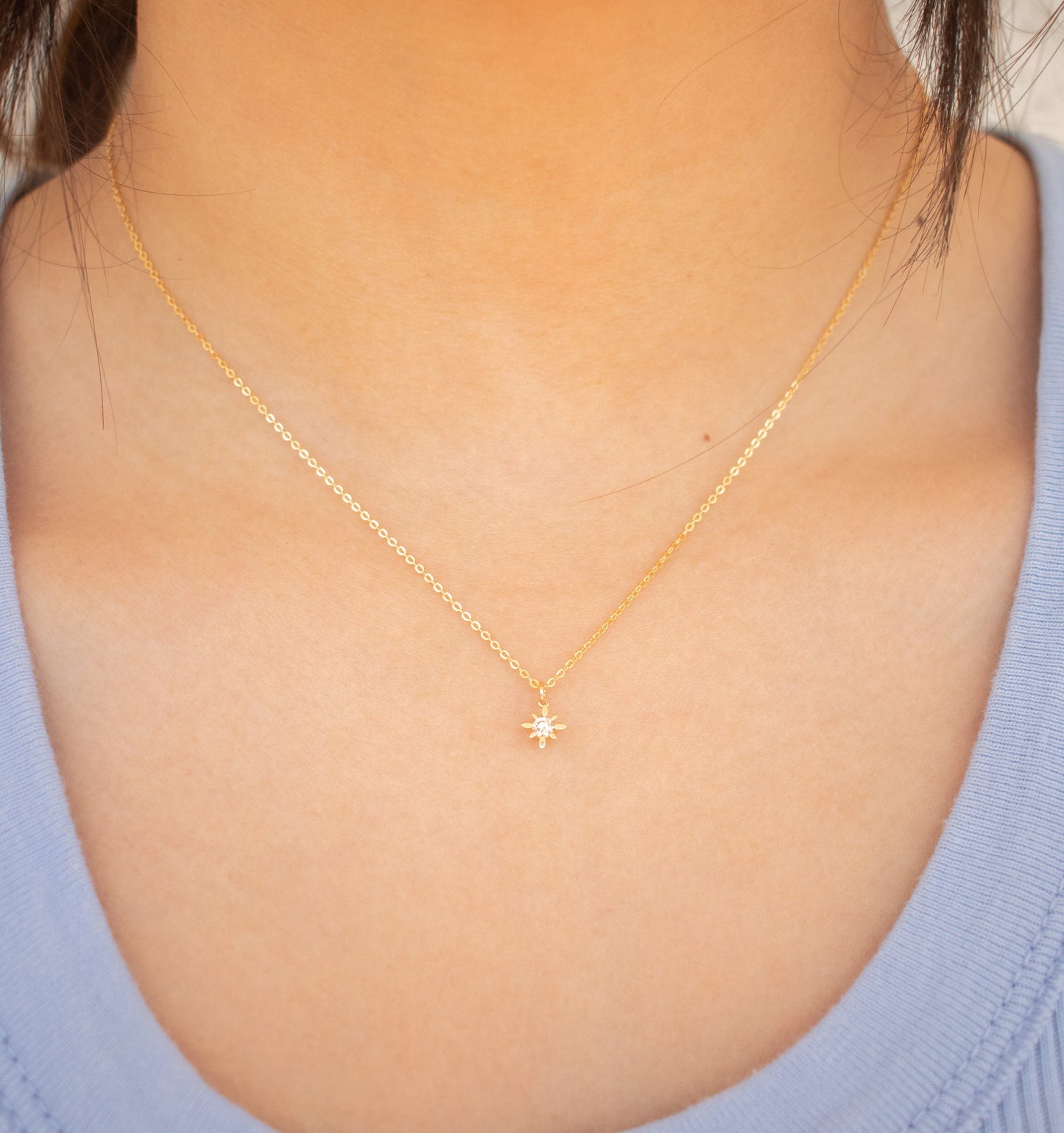 Compass Star 6mm Geneva Necklace 14k Yellow or White Gold Set & Stones