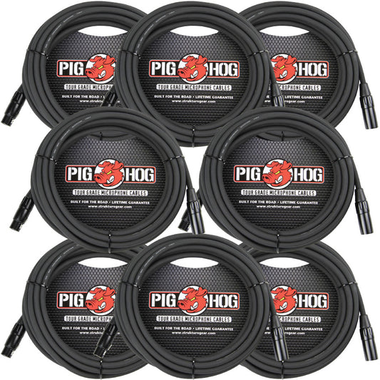 8mm High Performance 20ft XLR Microphone Cable 8 Pack Pig Hog