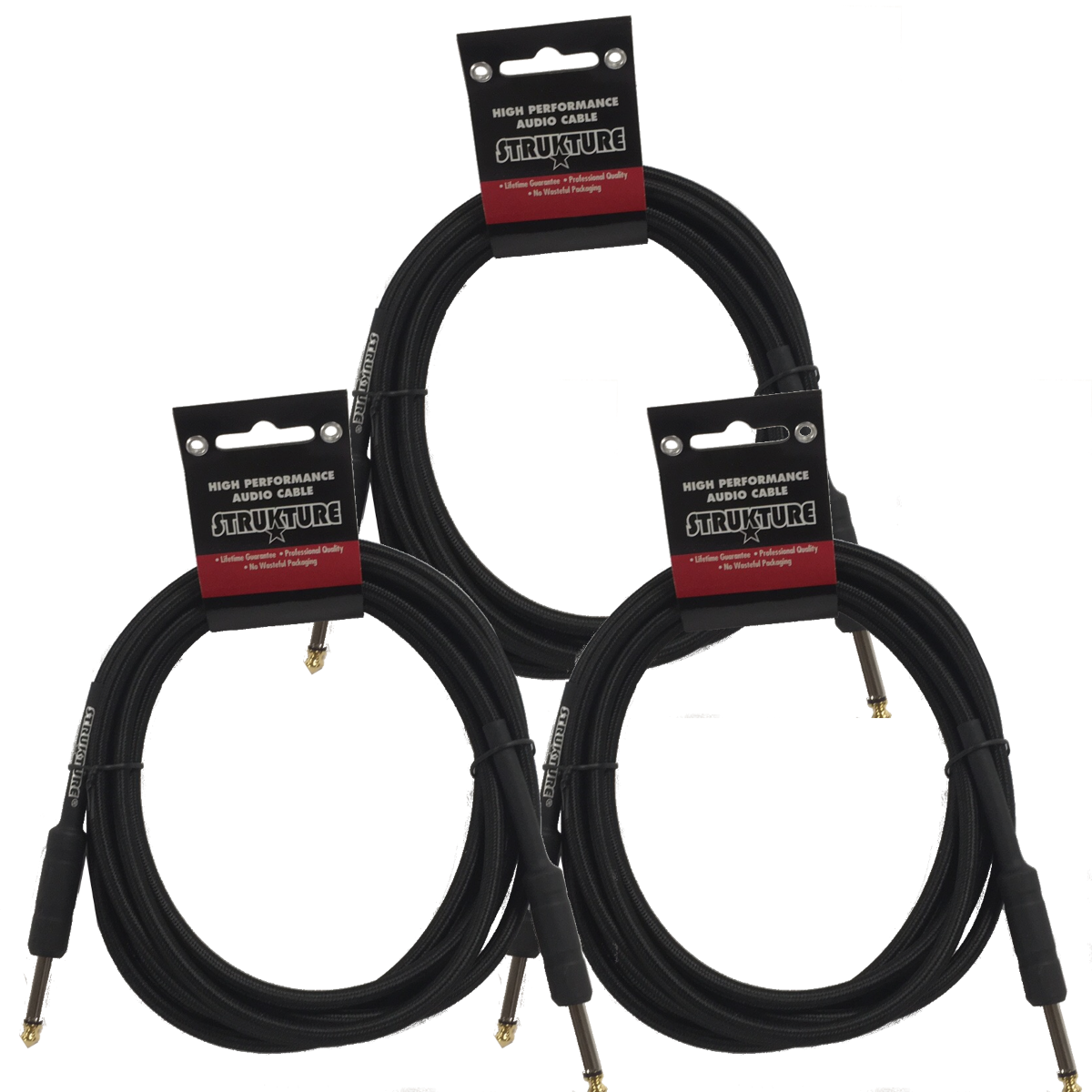 Black 10ft 6MM Woven Instrument Cable 1/4' to 1/4' Strukture