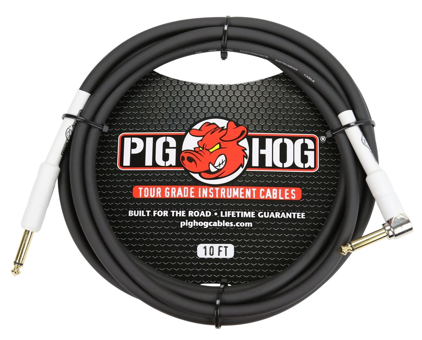 Pig Hog PH10R 10ft 1/4' TS Straight to Right Angle Instrument Cable 5 Pack