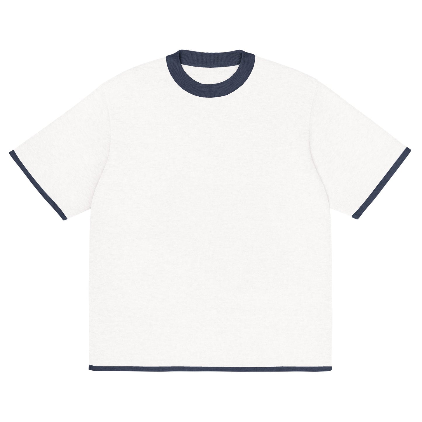 Bleach White with Navy Trim Heavyweight Knitted Classic Tee