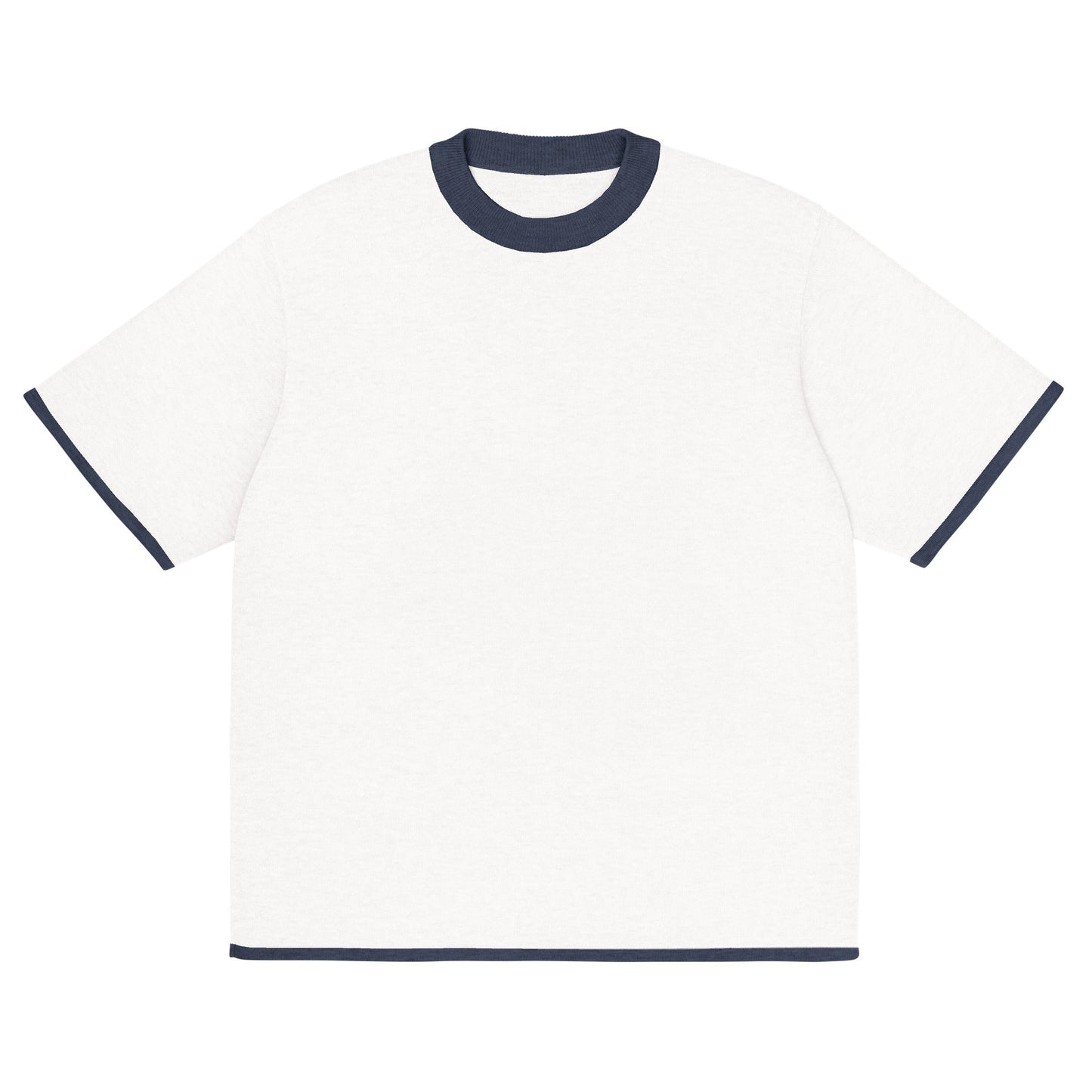 Bleach White with Navy Trim Heavyweight Knitted Classic Tee