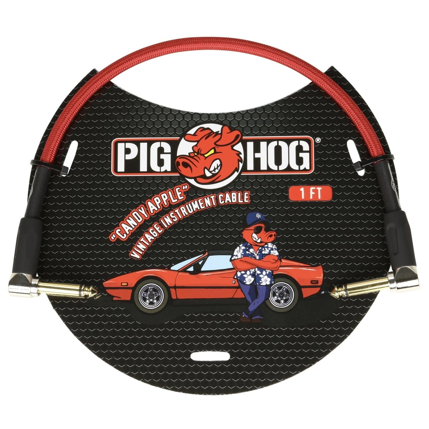 Pig Hog Candy Apple Red 1ft Right-Angled 1/4' Guitar Patch Cables