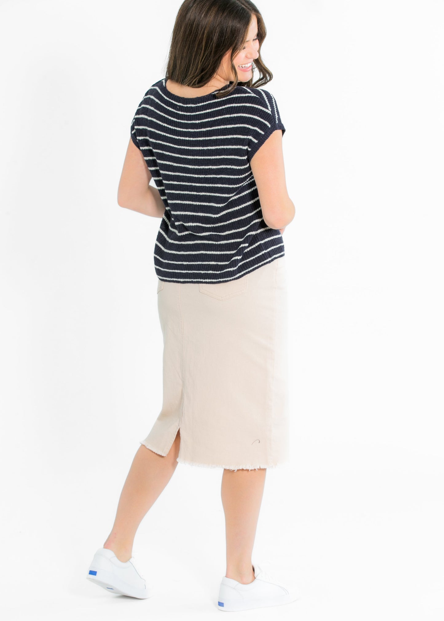 Kobe Raw Hem Denim Midi Skirt