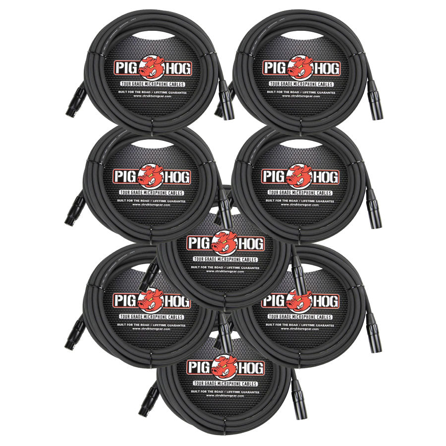 Pig Hog 8mm High Performance 25 Ft Microphone XLR Cable 8-Pack