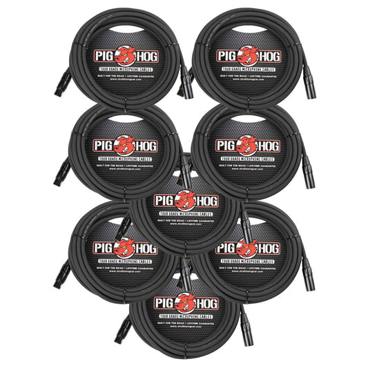 8 - Pack Pig Hog PHM25 XLR High Performance 8mm Microphone Black Cable, 25 Ft - NEW