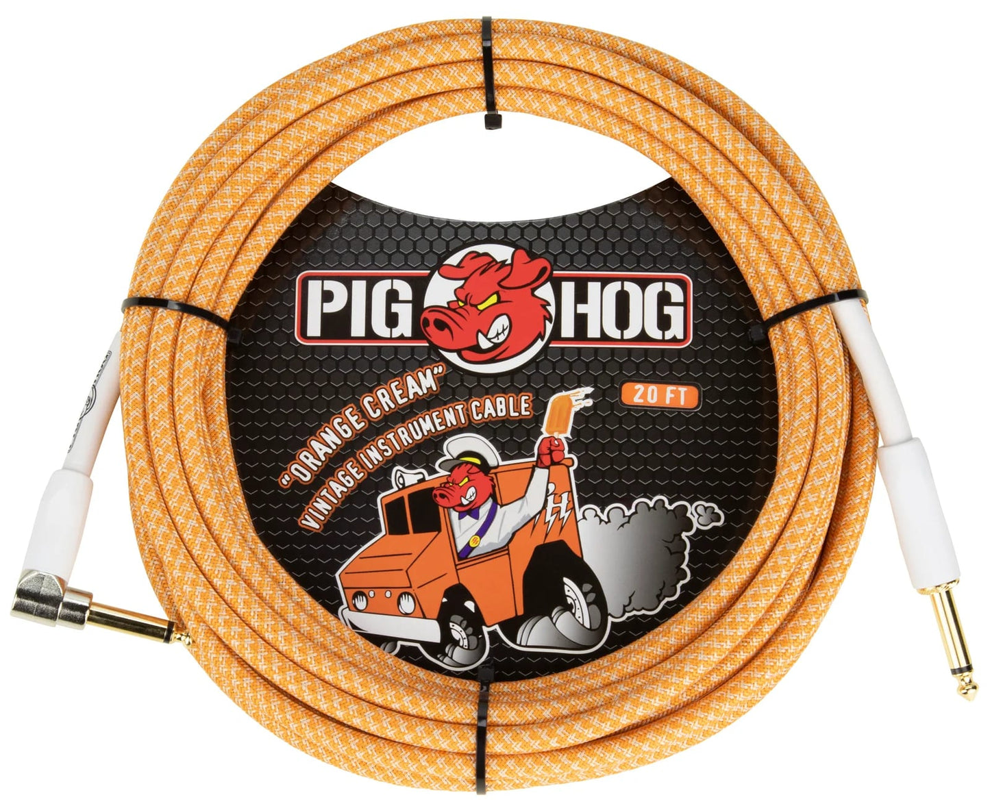 Instrument Cable 20ft Right Angle Pig Hog Orange Crème 2.0