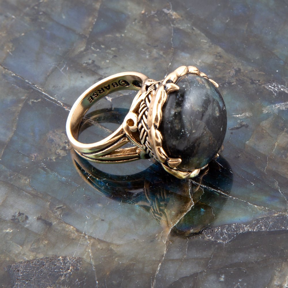 Black Labradorite Golden Statement Ring Bronze Barse Jewelry