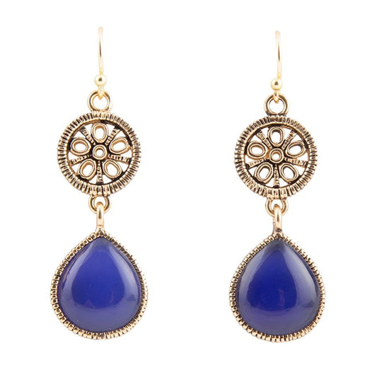 Lace Blue Agate Drop Golden Earrings