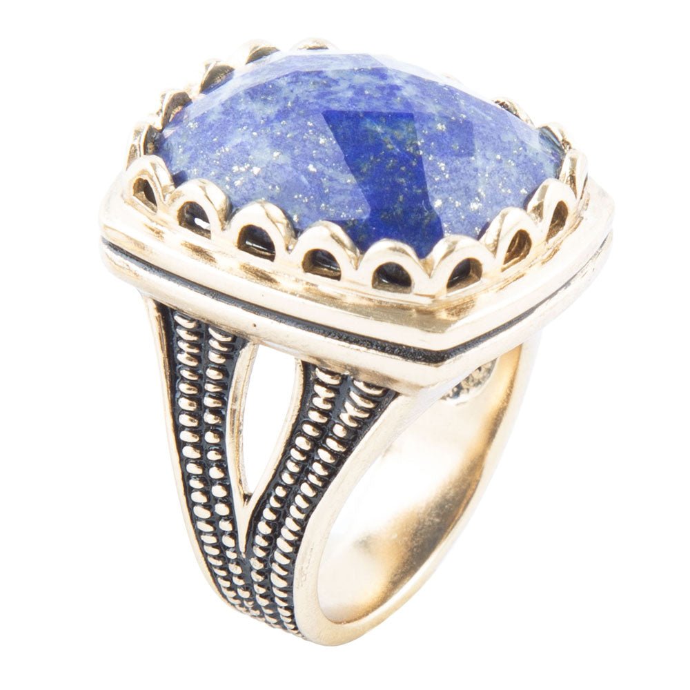 Blue Lapis Golden Cocktail Ring Genuine Bronze Barse Jewelry