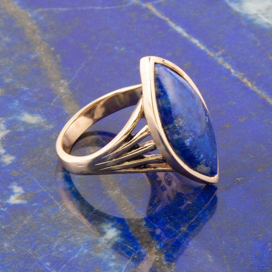 Blue Lapis Golden Spark Ring Bronze Genuine Lapis Jewelry