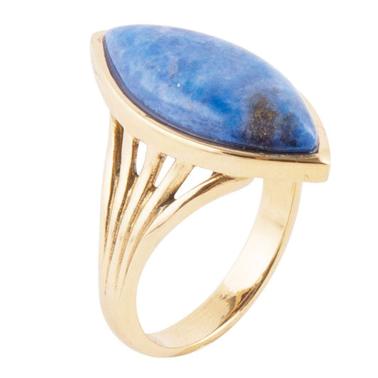 Blue Lapis Golden Spark Ring Bronze Genuine Lapis Jewelry