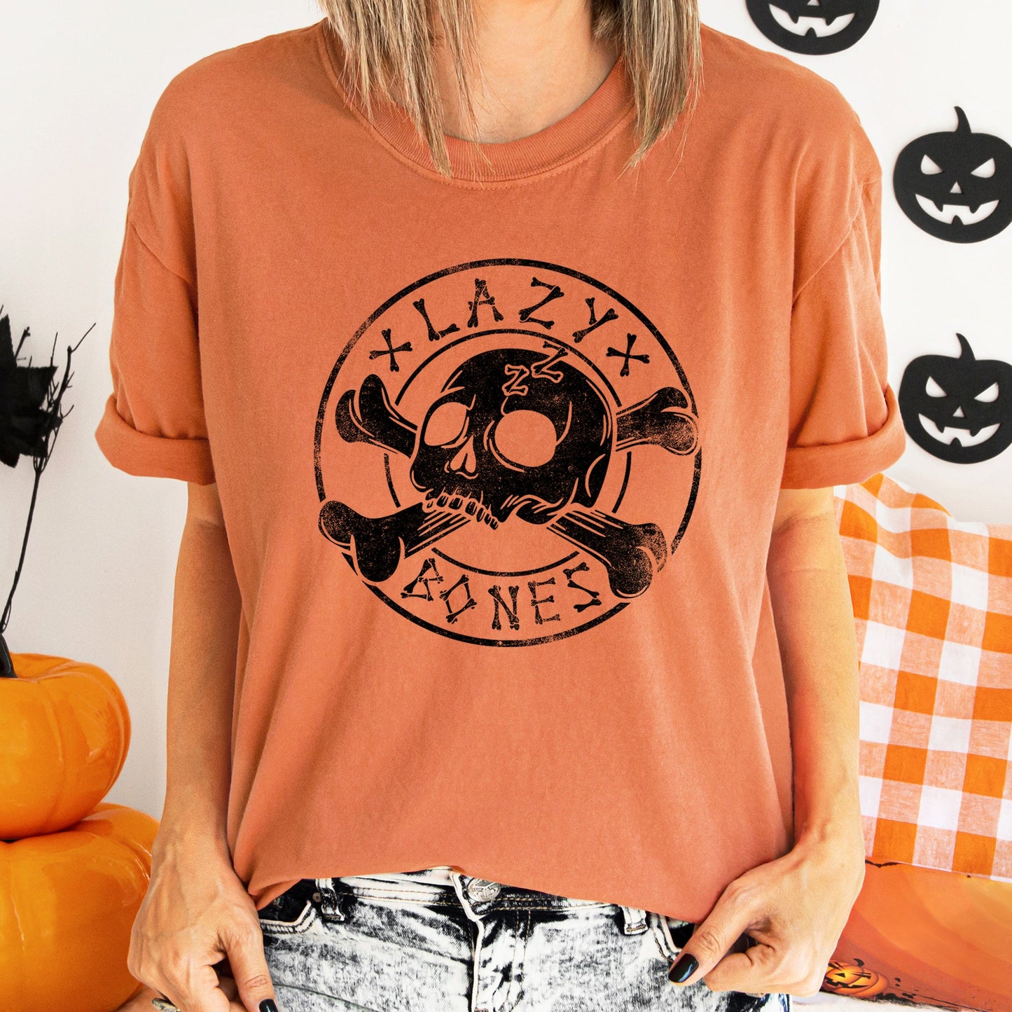 Lazy Bones Retro Halloween Comfort Colors Tshirt