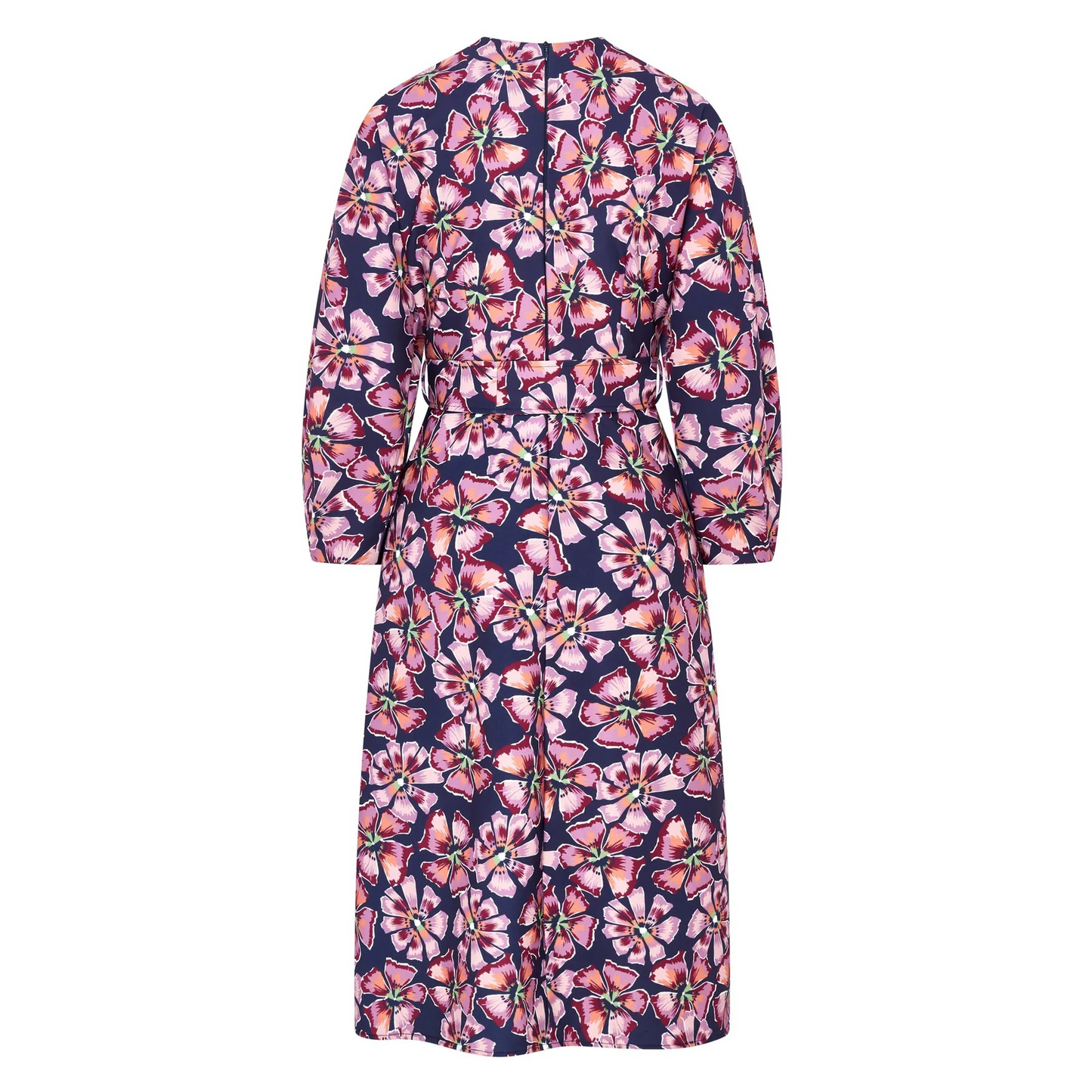 Navy & Pink Floral Dress Flowing Sleeves Full Skirt Maeve