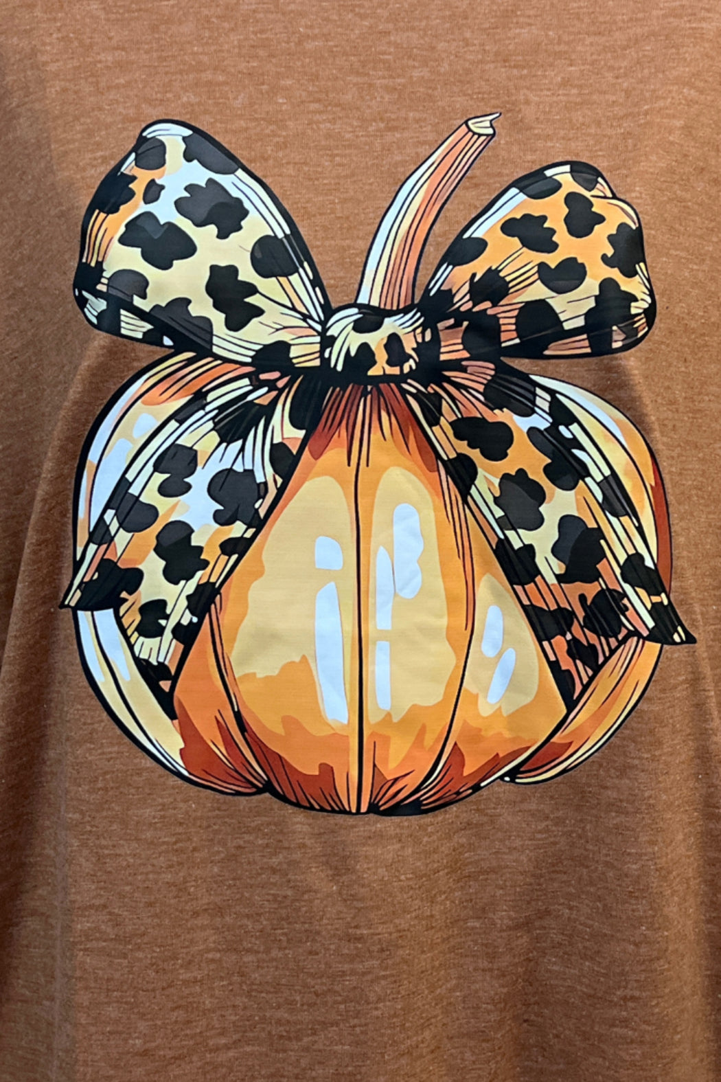 Leopard Print Bow Pumpkin Print T-Shirt