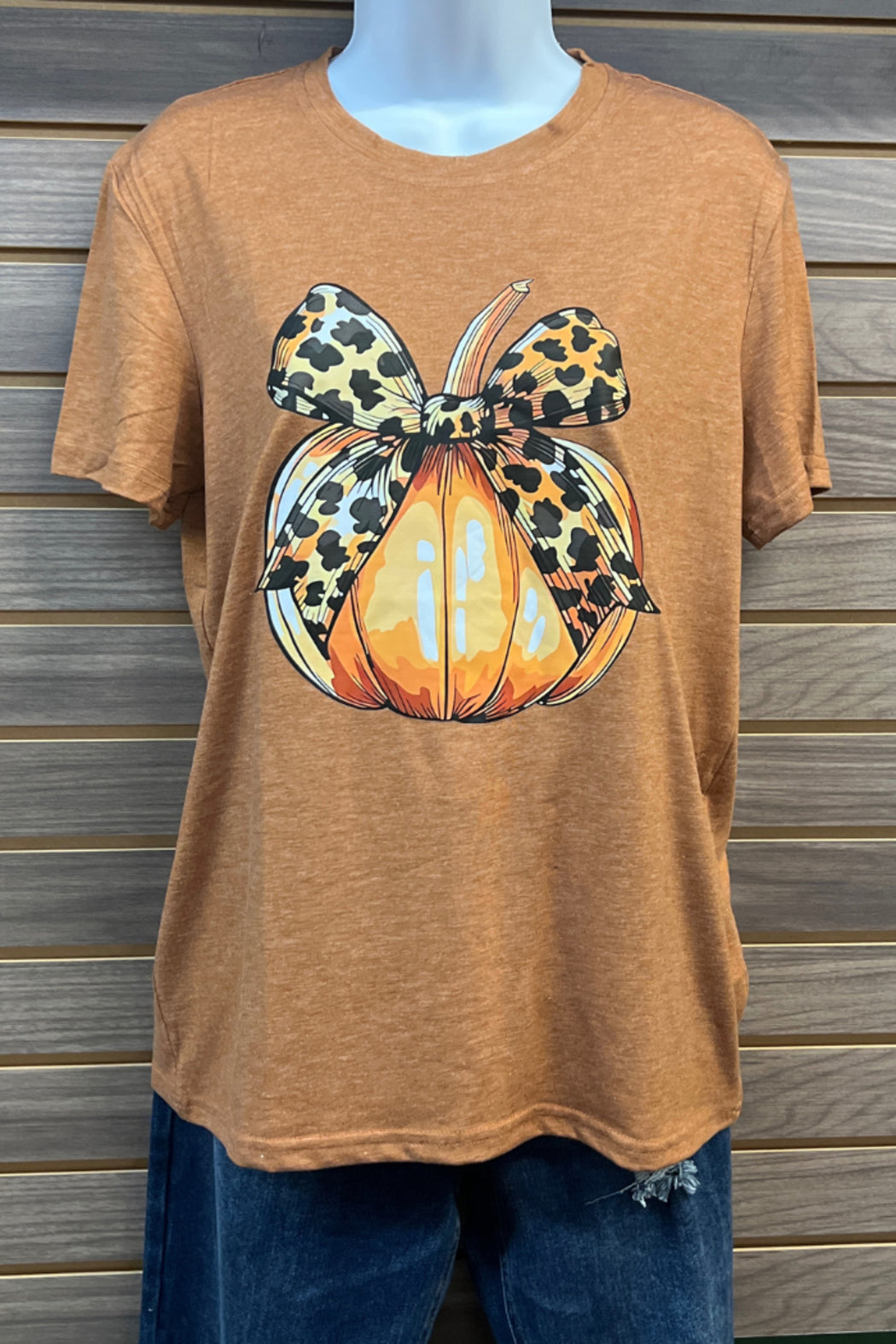 Leopard Print Bow Pumpkin Print T-Shirt