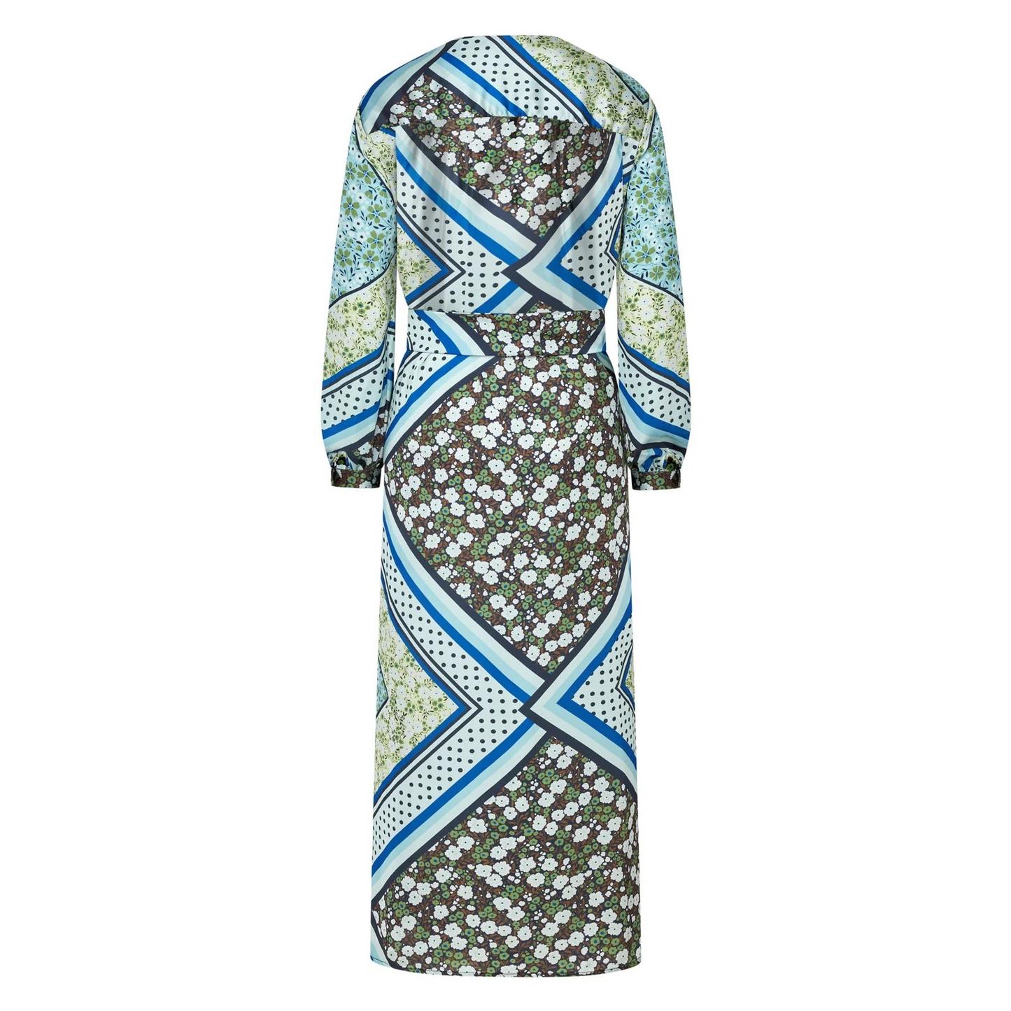 Green Scarf Print Maxi Dress Satin Belted Shirt Dress Alida