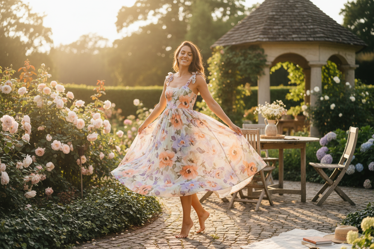 Lifestyle Banner for Smocked Back Floral Midi Dress