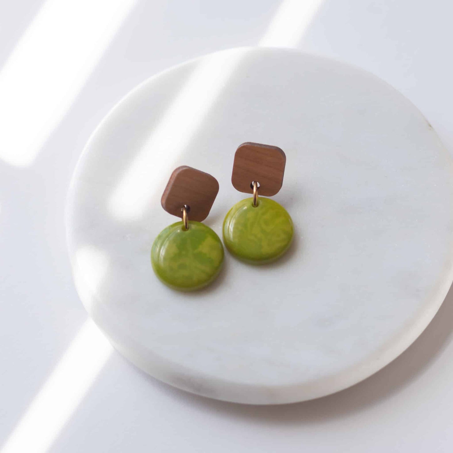 Lime Green Tagua Nut Earrings Wooden Posts Sela Designs