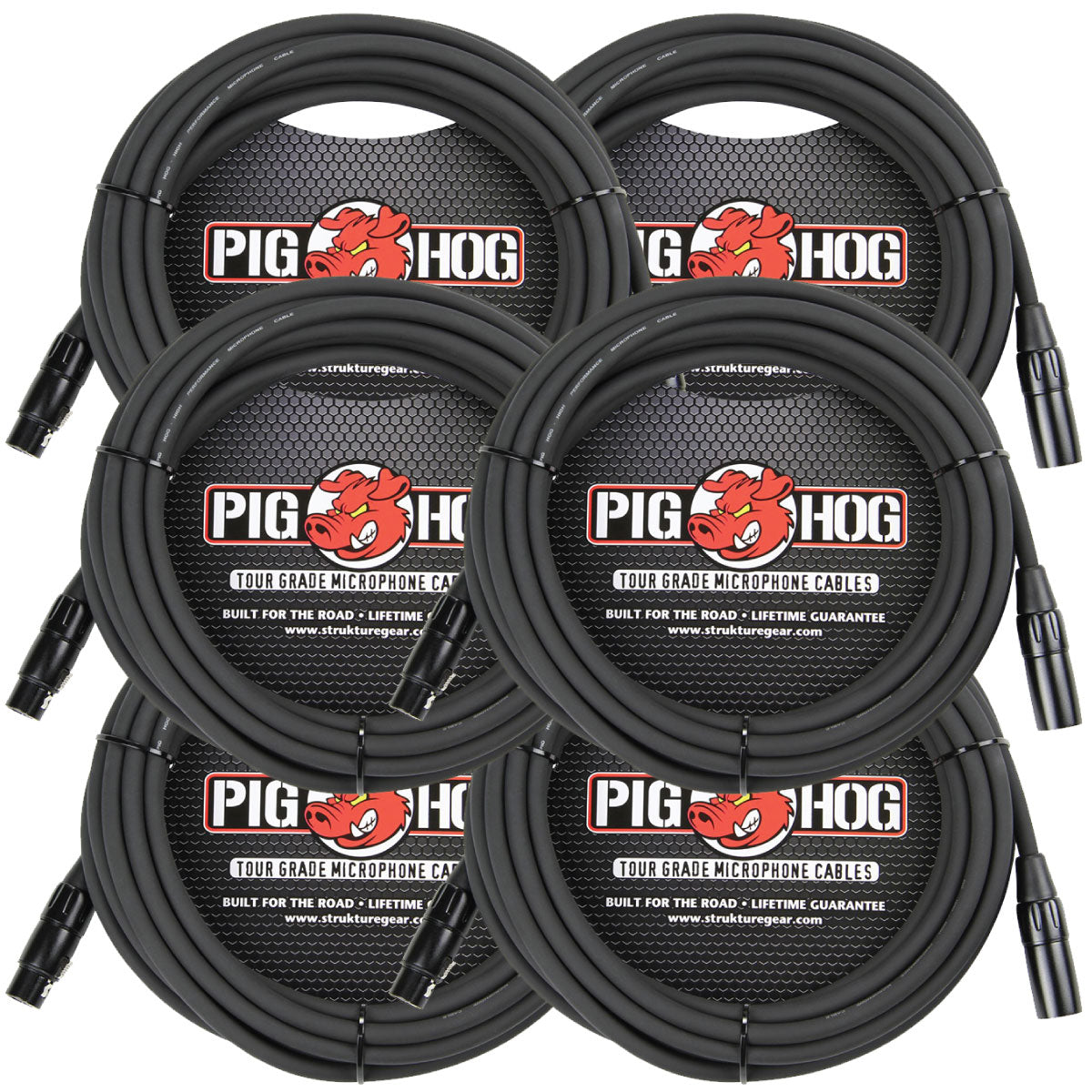 XLR High Performance 8mm Microphone 30 Foot Mic Cable Pig Hog PHM30 6 Pack