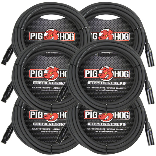 XLR High Performance 8mm Microphone 30 Foot Mic Cable Pig Hog PHM30 6 Pack