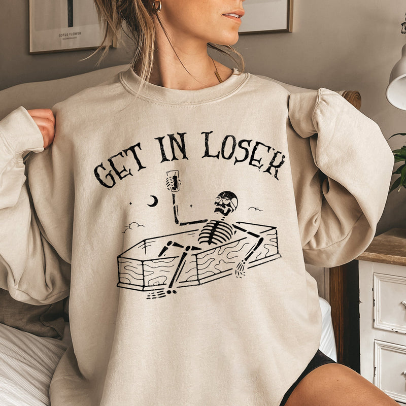 Get In Loser Skeleton Halloween Sweatshirt Unisex Cotton Polyester Blend