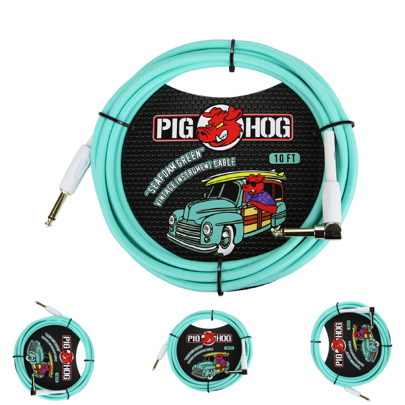 Instrument Cable 10 Feet Straight to Right-Angle Seafoam Green Pig Hog