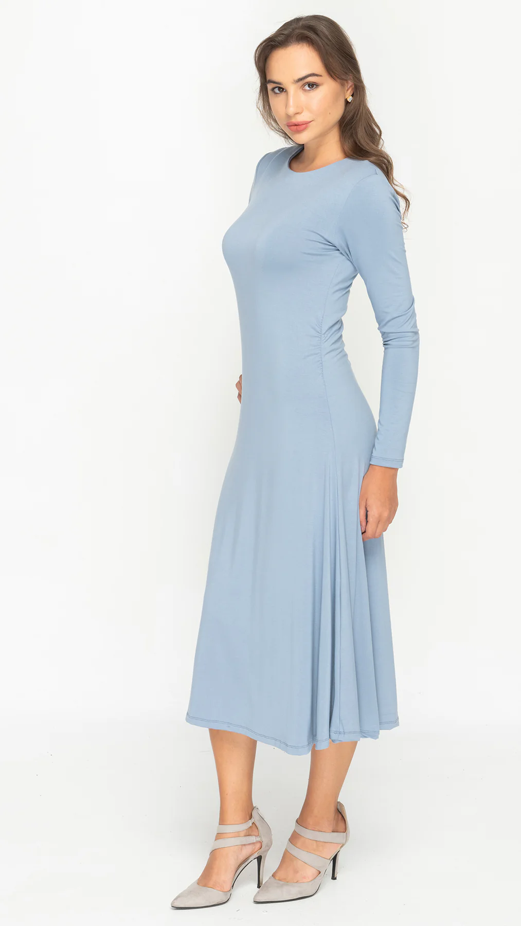 Side Ruched Bamboo Jersey Dress 3/4 Sleeve