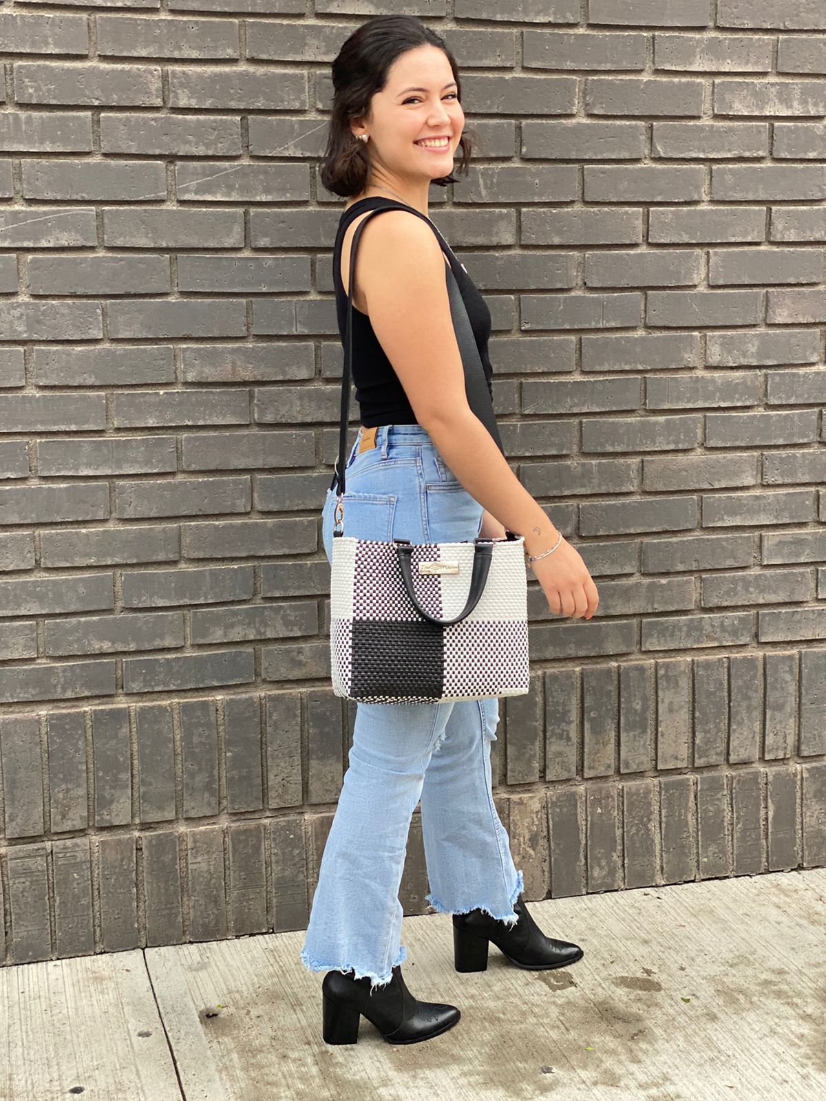 Medium Woven Crossbody Drawstring Bag Lucy