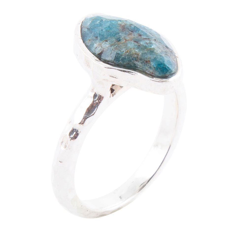 Luna Faceted Blue Apatite and Sterling Silver Hammered Ring