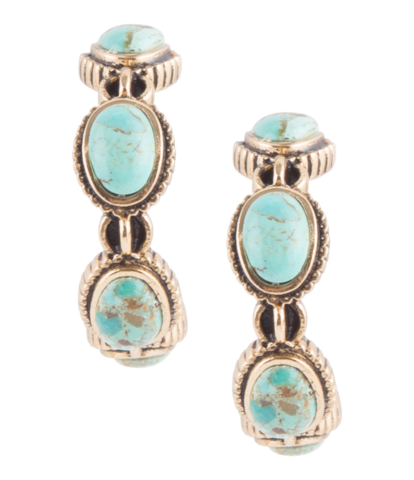 Luxurious Blue Turquoise Golden Hoop Earrings
