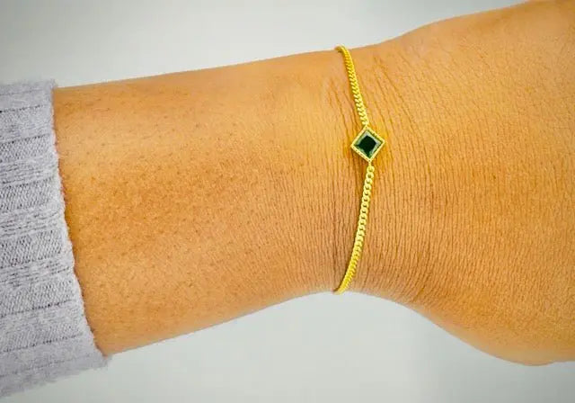 Green Zircon Elegant Gold-Plated S925 Sterling Silver Bracelet